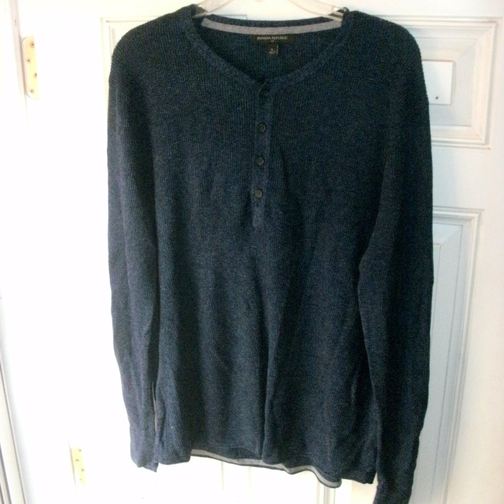 Banana Republic Navy Blue Knit Henley Pullover Sweater Cotton Rayon Nylon size L